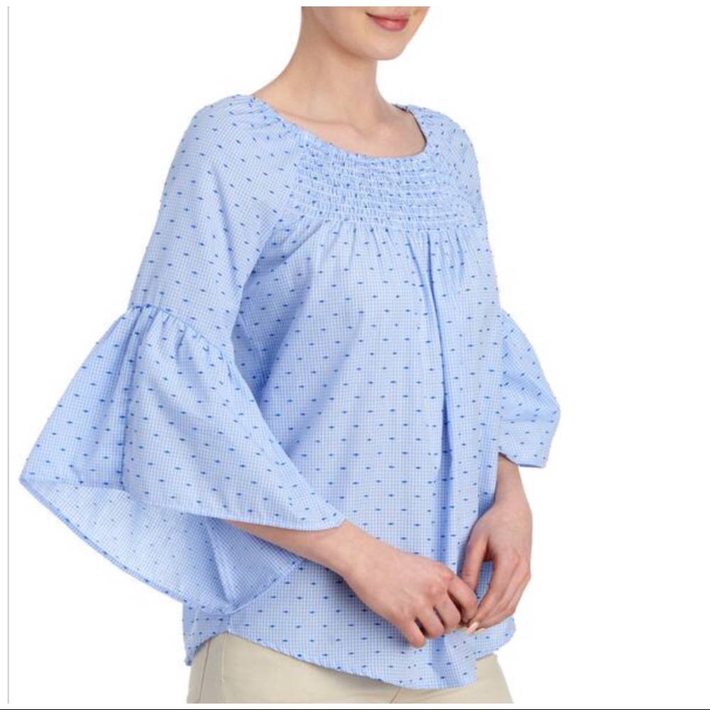 MELISSA PAIGE Print Pick Stitch Bell Sleeve Top